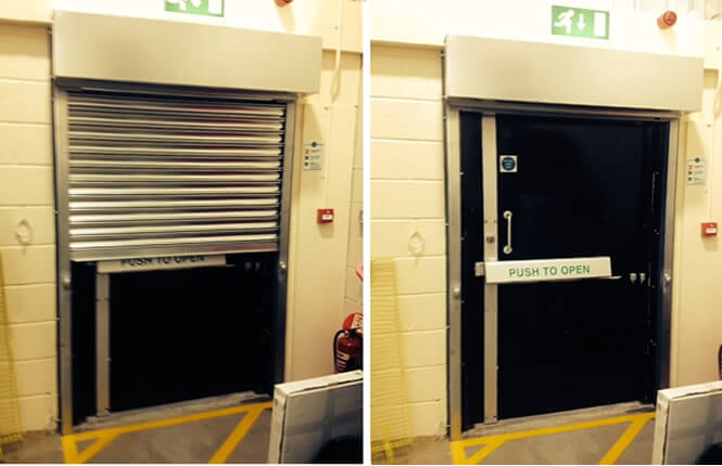 RSG5000 commercial shutter providing security on a fire escape in an office in Mitcham.