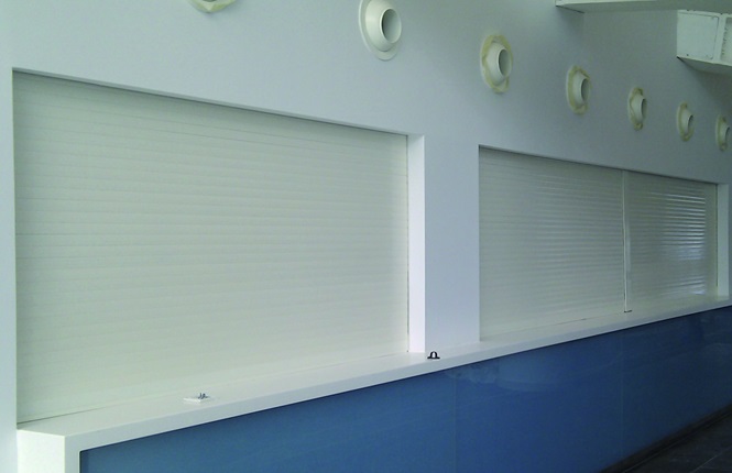 rolling shutter counter and serving windows