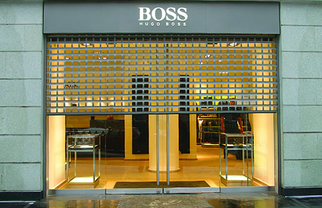 RSG5600 security roller shutter on Hugo Boss retail shop outlet in Central London.