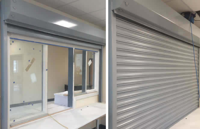 RSG5700 fire shutter protecting the reception area at Paxton Primary School in South London.
