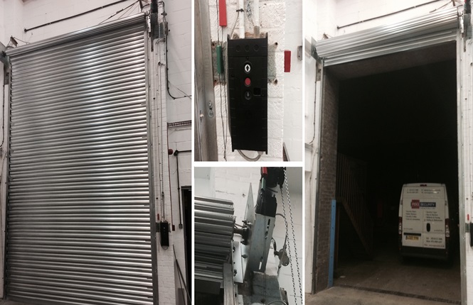 RSG6000 3-Phase industrial security shutter securing a commercial warehouse in Wimbledon.