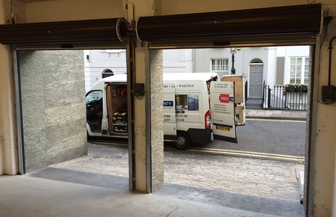 RSG7000 roller garage door shutters securing a garage in London.
