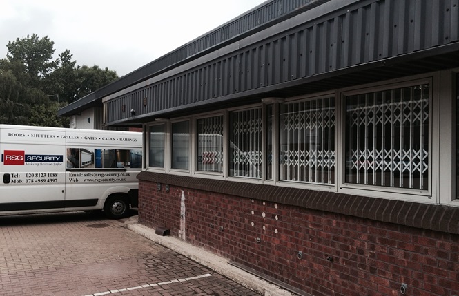 RSG1000 retractable security grilles fitted to an industrial estate in Reading.