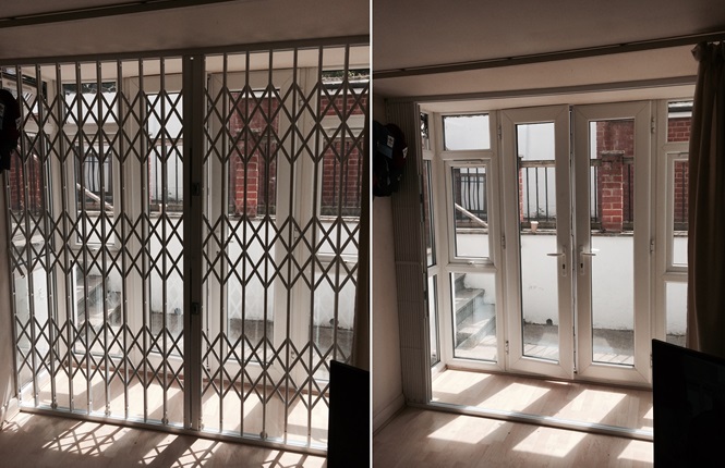 RSG1000 retractable security grilles fitted to a ground floor flat in South Norwood, Croydon.