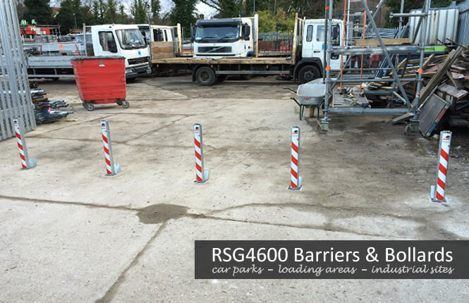 RSG4600 bollards restricting access on industrial warehouse in Mitcham.