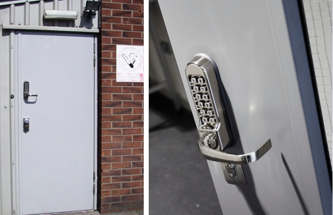 RSG8300 access control doorsets with mechanical code locks.
