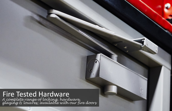 A complete range of tested locking, hardware, glazing & louvres for our fire steel doors.